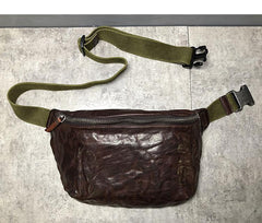 Black Cool Leather Men Fanny Pack Coffee Waist Bag Hip Pack Chest Bag Belt Bag Bumbag for Men - iwalletsmen