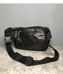 Black Cool Leather Men Fanny Pack Coffee Waist Bag Hip Pack Chest Bag Belt Bag Bumbag for Men - iwalletsmen