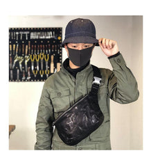 Black Cool Leather Men Fanny Pack Coffee Waist Bag Hip Pack Chest Bag Belt Bag Bumbag for Men - iwalletsmen