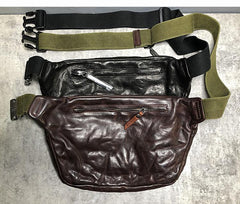 Black Cool Leather Men Fanny Pack Coffee Waist Bag Hip Pack Chest Bag Belt Bag Bumbag for Men - iwalletsmen