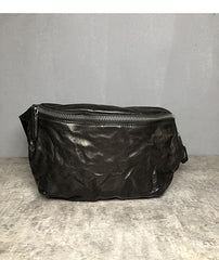 Black Cool Leather Men Fanny Pack Coffee Waist Bag Hip Pack Chest Bag Belt Bag Bumbag for Men - iwalletsmen