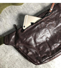 Black Cool Leather Men Fanny Pack Coffee Waist Bag Hip Pack Chest Bag Belt Bag Bumbag for Men - iwalletsmen