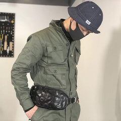 Black Cool Leather Men Fanny Pack Waist Bags Hip Pack Coffee Chest Bag Belt Bag Bumbag for Men - iwalletsmen