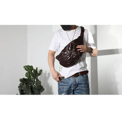 Black Cool Leather Men Fanny Pack Waist Bag Hip Pack Chest Bag Belt Bag Bumbag for Men - iwalletsmen