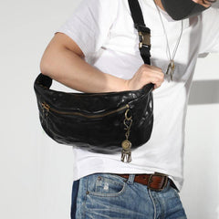 Black Cool Leather Men Fanny Pack Waist Bag Hip Pack Chest Bag Belt Bag Bumbag for Men - iwalletsmen