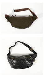 Black Cool Leather Men Fanny Pack Waist Bag Hip Pack Chest Bag Belt Bag Bumbag for Men - iwalletsmen