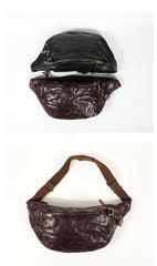 Black Cool Leather Men Fanny Pack Waist Bag Hip Pack Chest Bag Belt Bag Bumbag for Men - iwalletsmen