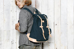 Black Fashion Canvas Leather Mens Laptop Backpack Navy Blue College Backpack Travel Backpack for Men - iwalletsmen