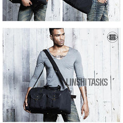 Black Fashion Canvas Mens Casual Large Travel Bag Shoulder Weekender Bag Duffle Bag For Men - iwalletsmen