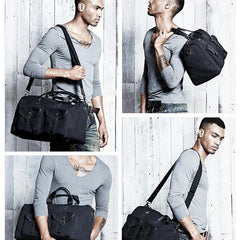 Black Fashion Canvas Mens Casual Large Travel Bag Shoulder Weekender Bag Duffle Bag For Men - iwalletsmen