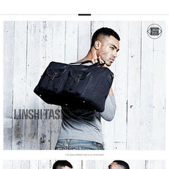 Black Fashion Canvas Mens Casual Large Travel Bag Shoulder Weekender Bag Duffle Bag For Men - iwalletsmen