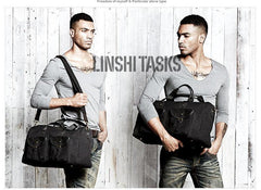 Black Fashion Canvas Mens Casual Large Travel Bag Shoulder Weekender Bag Duffle Bag For Men - iwalletsmen