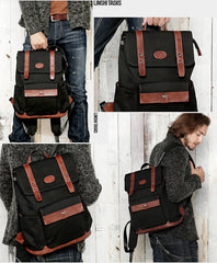 Black Fashion Canvas Leather Mens Laptop Backpack College Backpack Travel Backpack for Men - iwalletsmen