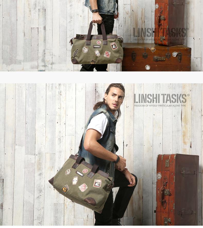 Black Mens Fashion Canvas Large Travel Bag Shoulder Canvas Weekender Bag Duffle Bag For Men - iwalletsmen