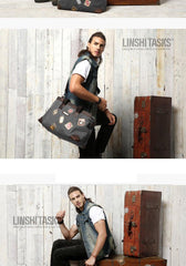 Black Mens Fashion Canvas Large Travel Bag Shoulder Canvas Weekender Bag Duffle Bag For Men - iwalletsmen
