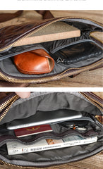 Cool Black Leather Men 10 inches Chest Bag Messenger Bag Courier Bags Postman Bag For Men - iwalletsmen
