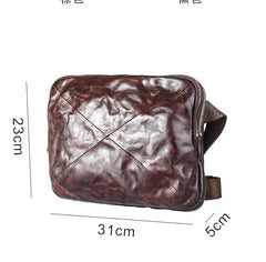 Cool Black Leather Men 10 inches Chest Bag Messenger Bag Courier Bags Postman Bag For Men - iwalletsmen