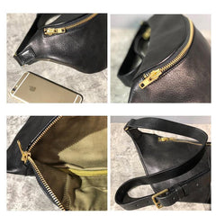 Black Handmade Leather Men Fanny Packs Small Waist Bag Hip Pack Belt Bag Bumbag for Men - iwalletsmen