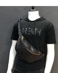 Black Handmade Leather Men Fanny Packs Small Waist Bag Hip Pack Belt Bag Bumbag for Men - iwalletsmen