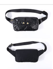 Black Cool Leather Men Fanny Pack Waist Bag Hip Pack Chest Bag Coffee Belt Bag Bumbag for Men - iwalletsmen