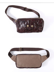 Black Cool Leather Men Fanny Pack Waist Bag Hip Pack Chest Bag Coffee Belt Bag Bumbag for Men - iwalletsmen