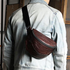 Black Handmade Leather Men Fanny Pack Small Waist Bag Hip Pack Coffee Belt Bag Bumbag for Men - iwalletsmen
