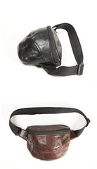Black Handmade Leather Men Fanny Pack Small Waist Bag Hip Pack Coffee Belt Bag Bumbag for Men - iwalletsmen
