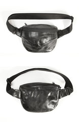 Black Handmade Leather Men Fanny Pack Small Waist Bag Hip Pack Coffee Belt Bag Bumbag for Men - iwalletsmen