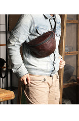 Black Handmade Leather Men Fanny Pack Small Waist Bag Hip Pack Coffee Belt Bag Bumbag for Men - iwalletsmen