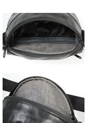 Black Handmade Leather Men Fanny Pack Small Waist Bag Hip Pack Coffee Belt Bag Bumbag for Men - iwalletsmen