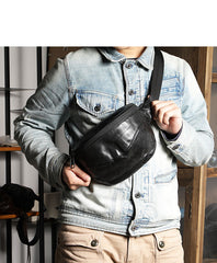 Black Handmade Leather Men Fanny Pack Small Waist Bag Hip Pack Coffee Belt Bag Bumbag for Men - iwalletsmen