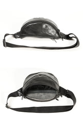 Black Handmade Leather Men Fanny Pack Small Waist Bag Hip Pack Coffee Belt Bag Bumbag for Men - iwalletsmen