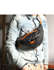 Black Handmade Leather Men Fanny Pack Waist Bag Coffee Hip Pack Belt Bag Bumbag for Men - iwalletsmen