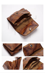 Black Handmade Leather Mens Coin Purse Small Wallet billfold Wallet Card Wallet For Men - iwalletsmen