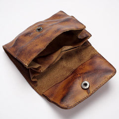 Black Handmade Leather Mens Coin Purse Small Wallet billfold Wallet Card Wallet For Men - iwalletsmen