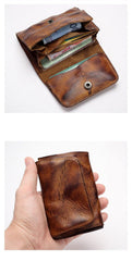 Black Handmade Leather Mens Coin Purse Small Wallet billfold Wallet Card Wallet For Men - iwalletsmen