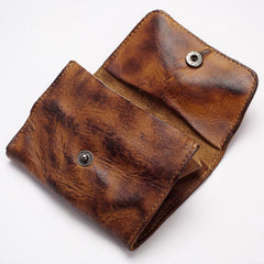 Black Handmade Leather Mens Coin Purse Small Wallet billfold Wallet Card Wallet For Men - iwalletsmen
