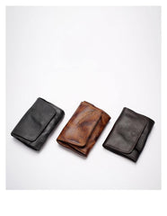 Black Handmade Leather Mens Coin Purse Small Wallet billfold Wallet Card Wallet For Men - iwalletsmen