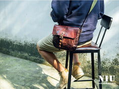 Fashion Black Wrinkled Leather Men 8 inches Small Side Bag Coffee Cool Messenger Bags Postman Bag For Men - iwalletsmen