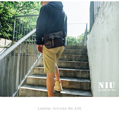 Fashion Black Wrinkled Leather Men 8 inches Small Side Bag Coffee Cool Messenger Bags Postman Bag For Men - iwalletsmen