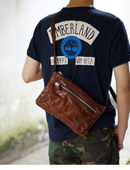 Cool Black Wrinkled Leather Men Postman Bag Side Bag Coffee Messenger Bag Courier Bag For Men - iwalletsmen