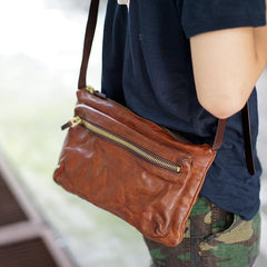 Cool Black Wrinkled Leather Men Postman Bag Side Bag Coffee Messenger Bag Courier Bag For Men - iwalletsmen