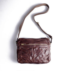 Handmade Black Wrinkled Leather Men Postman Bag Coffee Cool Courier Bag Messenger Bag One Shoulder Backpack For Men - iwalletsmen
