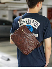 Handmade Black Wrinkled Leather Men Postman Bag Coffee Cool Courier Bag Messenger Bag One Shoulder Backpack For Men - iwalletsmen