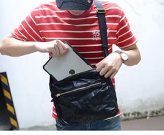 Handmade Black Wrinkled Leather Men Postman Bag Coffee Cool Courier Bag Messenger Bag One Shoulder Backpack For Men - iwalletsmen