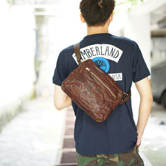 Handmade Black Wrinkled Leather Men Postman Bag Coffee Cool Courier Bag Messenger Bag One Shoulder Backpack For Men - iwalletsmen