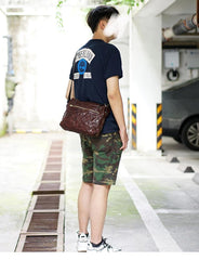 Handmade Black Wrinkled Leather Men Postman Bag Coffee Cool Courier Bag Messenger Bag One Shoulder Backpack For Men - iwalletsmen