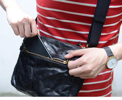 Handmade Black Wrinkled Leather Men Postman Bag Coffee Cool Courier Bag Messenger Bag One Shoulder Backpack For Men - iwalletsmen
