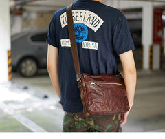 Handmade Black Wrinkled Leather Men Postman Bag Coffee Cool Courier Bag Messenger Bag One Shoulder Backpack For Men - iwalletsmen