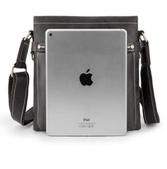 Black LEATHER MEN'S Small Side bag Vertical MESSENGER BAG Courier Shoulder Bag FOR MEN - iwalletsmen